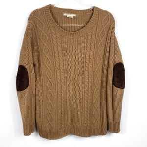 Coincidence & Chance Cable Knit Velvet Elbow Patch Pullover Sweater Sm